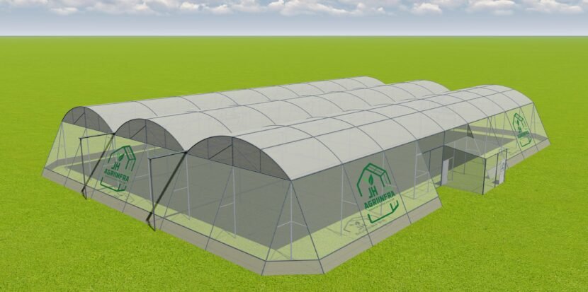 Dome-shaped poly shade net house by JH Agriinfra for protected agriculture in India