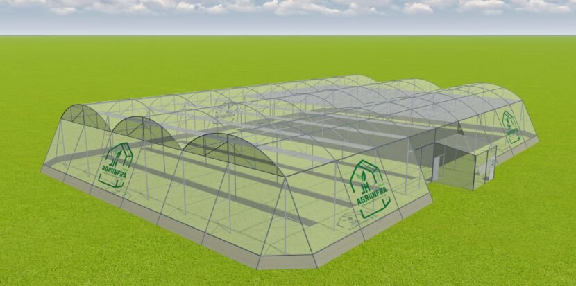 Dome-shaped shade net house in Gujarat by JH Agriinfra for protected cultivation and sustainable farming