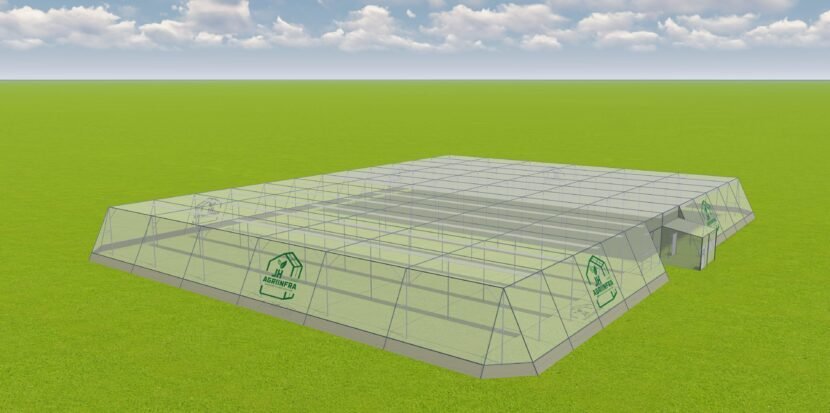 Flat roof shade net house greenhouse built by JH Agriinfra for modern agriculture and crop protection