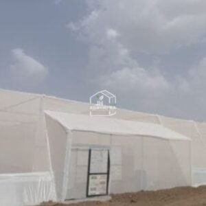 Flat roof agricultural shade net house in India built by JH Agriinfra, used for protected farming and nursery cultivation