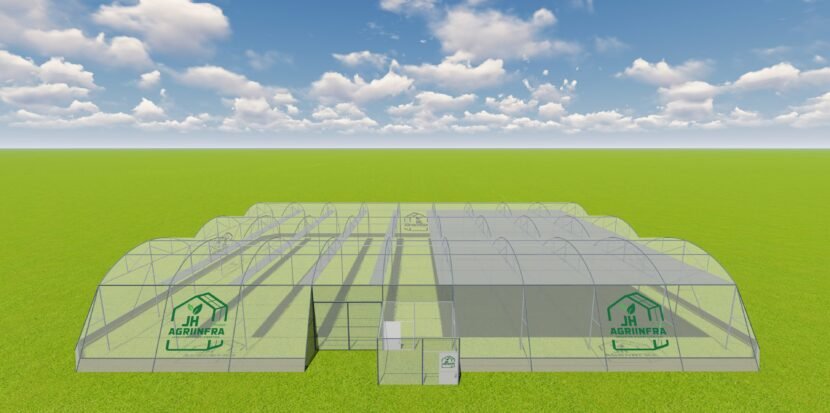 Dome-shaped shade net house by JH Agriinfra in Gujarat for sustainable agriculture and protected farming