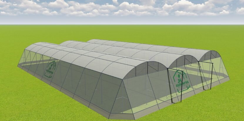 Dome shaped poly shade net house by JH Agriinfra for protected farming in India