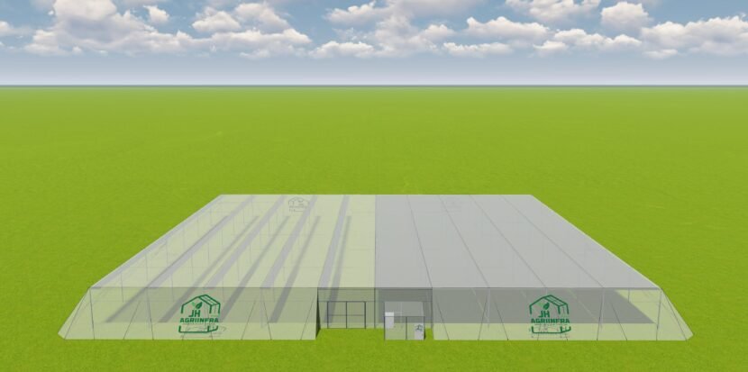 Wire Rope Net House agricultural structure by JH Agriinfra with protective netting over crops